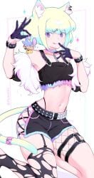 androgynous cat_boy cat_ears cat_tail catboy clothing femboy fully_clothed galo_thymos lio_fotia male oyasaiiis promare slim_waist thick_thighs twink