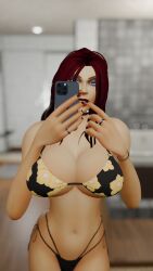 1girls 3d big_breasts bikini dypnsfw female_only huge_breasts human human_(world_of_warcraft) light-skinned_female light_skin original_character pinup red_hair selfie solo thick_thighs warcraft wide_hips world_of_warcraft zoey_(dypnsfw)
