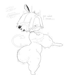 angry ass big_breasts big_butt big_nipples blush bodily_fluids breasts cellulite choker choker_only crossed_arms demon female flustered hair hi_res horn huge_breasts huge_butt huge_thighs humanoid jewelry lactating milk monochrome motion_lines necklace necklace_only nipple_piercing nipples nude offmoss1 piercing pointy_ears pouting short_hair short_stack side_view simple_background size_transformation solo spade_tail sweat sweaty_butt tail tears text thick_thighs transformation