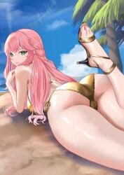 1girls 2026 2d 2d_(artwork) aivy_lovencraft ass ass_focus back back_view beach big_ass big_breasts big_thighs bikini bikini_bottom bikini_top breasts curvy_body estebaneishon1 fanart female female_only gold_bikini golden_bikini golden_week green_eyes hi_res high_heels high_resolution highres hispanic_virtual_youtuber indie_virtual_youtuber latam_virtual_youtuber light-skinned_female light_skin long_hair looking_at_viewer pink_hair pose sexy smiling smiling_at_viewer thick_thighs thighs voluptuous voluptuous_body voluptuous_female vtuber vtuberfanart young younger_female