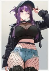 1girls ai_generated aiart_fring alternate_costume big_breasts black_choker breasts choker cleavage crop_top female fern_(sousou_no_frieren) looking_at_viewer navel skirt solo sousou_no_frieren standing tagme thighhighs thighs