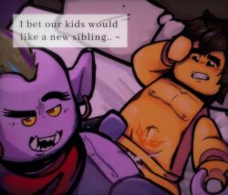 bedroom black_hair blush blush_lines cole_(ninjago) female female_to_male gay geo_(ninjago) green_hair lego lego_anatomy male ninjago ninjago:_dragons_rising pubic_tattoo purple_skin pussy scars tattoo transgender transman vaginal_penetration yaoi yellow_skin