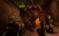 3d big_balls big_breasts big_penis brutora chains dark-skinned_futanari dark_skin futanari ganto18 gimp_suit huge_breasts huge_cock large_balls large_breasts large_penis latex latex_suit muscular muscular_futanari nasty slave slave_collar slave_outfit