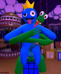 3d 3d_(artwork) anal anal_sex balls big_balls big_penis blue_(rainbow_friends) blue_body blue_penis crown digital_media_(artwork) duo embrace erection from_behind_position gay genitals green_(rainbow_friends) green_body green_penis headgear hi_res hug hugging_from_behind humanoid long_arms male male/male nsg_editor open_mouth penetration penis penis_in_pussy rainbow_friends roblox roblox_game sex sharp_teeth source_filmmaker teeth tongue tongue_out video_games