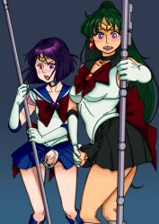 2futas big_penis bishoujo_senshi_sailor_moon breasts clothed clothing duo elbow_gloves futa_only futanari futanari_transformation gloves hotaru_tomoe human light-skinned_futanari light_skin long_hair mostly_clothed neone-x open_mouth panties penis purple_eyes sailor_pluto sailor_saturn school_uniform setsuna_meiou skirt small_breasts staff surprised tears