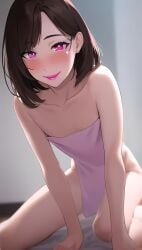 ai_generated brown_hair daniela daniela_(ai) femboy looking_at_viewer pink_eyes pink_lips pov