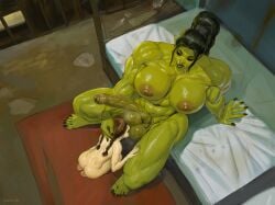 ball_worship big_balls big_breasts big_penis face_in_balls foreskin futanari ganto18 huge_breasts huge_cock imminent_oral imminent_sex large_balls large_breasts large_penis nasty orc orc_futanari size_difference smegma smell smelly smelly_cock twintails uncut