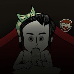 black_hair blanket blowjob bow don't_starve don't_starve_together floating_head klei_entertainment missedshot small_breasts winona_(don't_starve_together) wyan