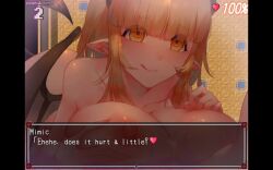 1boy 1girls animated aphrodisiac big_breasts big_sister brother_and_sister chest confinement cum cum_on_breasts game_cg incest lust_grimm_again magrut mimic osatou paizuri smile sound submissive_male succubus tagme text_box titjob video yellow_eyes yellow_hair