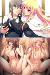 2girls ahe_gao armpits before_and_after black_hair blonde_hair blowjob blue_eyes brainwashing censored coat cowgirl_position cum cum_in_mouth cum_in_pussy cum_inside daisaimin defeated defeated_heroine detective fellatio gangbang gangrape mind_break mind_control mosaic_censoring multiple_boys nikaidou_sayaka orientation_play rape red_eyes shigayama_runa waistcoat yoshino_keiko