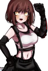 1girls 2d alternate_costume artist_name breasts brown_hair color cosplay earrings female_frisk frisk gloves large_breasts midriff navel no_sex nuvex open_mouth safe_for_work short_hair skirt solo solo_female suspenders tagme tifa_lockhart_(cosplay) undertale undertale_(series) white_background yellow_eyes