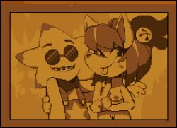 braces canine ceroba_(undertale_yellow) ceroba_ketsukane fox grasbas monster monster_girl naked peace_sign picture_frame pussy starlo_(undertale_yellow) tongue_out undertale undertale_(series) undertale_au undertale_yellow