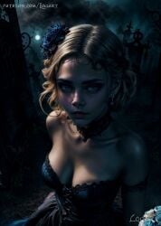 1girls actress ai_generated big_breasts blonde_hair bride cara_delevingne celebrity cleavage corset detailed female female_only flower goth goth_bride goth_girl gothic graveyard high_quality hourglass_figure hyperrealistic leak leaked logart real_person seductive sensitive solo stable_diffusion wedding_dress