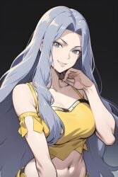 1girls ai_generated blue_eyes blue_hair crop_top karen_(pokemon) pokemon pokemon_gsc pokemon_hgss