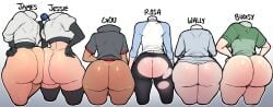 2girls 4boys ass ass_comparison ass_focus ass_size_chart ass_to_ass big_ass big_butt blackwhiplash both_sexes_in_same_situation bottomless bubble_butt bugsy_(pokemon) bwl dark-skinned_femboy femboy goh_(pokemon) group huge_ass james_(pokemon) jessie_(pokemon) light-skinned_female light-skinned_femboy multiple_boys multiple_girls pokemon pokemon_(game) pokemon_bw2 pokemon_gsc pokemon_hgss pokemon_journeys pokemon_oras pokemon_rse rosa_(pokemon) thick_thighs thighs wally_(pokemon)