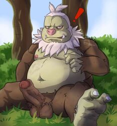 anthro balls boner bragotiger erection furry male male_only nude overweight penis pokemon sitting slaking sloth solo solo_male