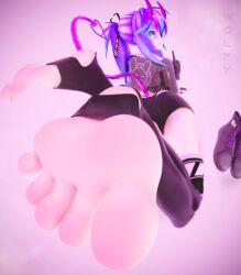 3d feet feet_focus feet_up foot_fetish fully_clothed melody_(projektmelody) projektmelody purple_hair shoes_off virtual_youtuber vshojo vtuber