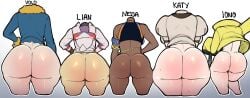 ass ass_comparison ass_focus ass_size_chart big_ass big_butt blackwhiplash both_sexes_in_same_situation bubble_butt butt bwl femboy iono_(pokemon) katy_(pokemon) lian_(pokemon) multiple_boys multiple_girls nessa_(pokemon) nintendo pokemon pokemon_(game) pokemon_sv thick_thighs thighs volo_(pokemon)