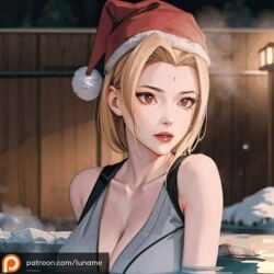 ai_generated animated animated animated breasts hot_spring large_breasts luname markings naked naruto naruto_(series) naruto_shippuden nude santa_hat sauna short_hair tsunade yellow_hair