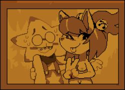 1boy 1girls 2023 blush braces canine ceroba_(undertale_yellow) ceroba_ketsukane completely_nude_female edit fox grasbas kitsune monster monster_girl nerd nervous_smile nosebleed peace_sign picture_frame pixel_art starlo_(undertale_yellow) tongue_out undertale undertale_(series) undertale_yellow wholesome