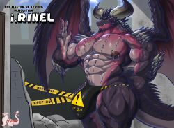 5_fingers abs anthro areola biceps biped bulge capcom countershade_face countershade_tail countershade_torso countershading dragon english_text fingers hi_res horn male masterelrest membrane_(anatomy) membranous_wings muscular muscular_anthro muscular_male nergigante nipple_piercing nipples pecs piercing scalie solo tail text wings