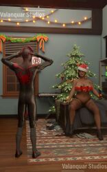 3d bedroom christmas christmas_outfit christmas_present christmas_tree fishnets gift_box gift_wrapped implied_incest marvel marvel_comics miles_morales milf mommy rio_morales rio_morales_(playstation) smiling smiling_at_viewer spider-man spider-man:_miles_morales_(ps5) spider-man_(ps4) valanquarstudios