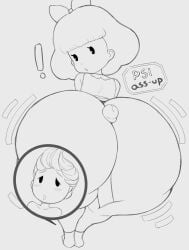 1boy 1girls ass ass_expansion bow buttjob clothed_female clothed_female_nude_male commission commissioner_upload covered_buttjob dress dress_lift earthbound exposed_ass huge_ass looking_back lucas monochrome mother_(series) mother_3 nintendo nude_male paula_polestar sketch speech_bubble text text_box thanuki thanukiart