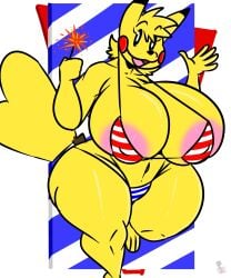 anthro anthro_only anthrofied big_breasts breasts chu_(kingretrokirby) fourth_of_july generation_1_pokemon huge_breasts kingretrokirby nintendo pikachu pokémon_(species) pokemon pokemon_(species) thick_thighs wide_hips