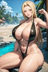 1girls ai_generated beach big_breasts blonde_hair blue_sky breasts breasts_bigger_than_head brown_eyes cameltoe cleavage collarbone cowboy_shot day facial_mark facing_viewer female female_only forehead_mark gilf hourglass_figure huge_breasts impossible_swimsuit large_breasts lipstick looking_at_viewer makeup mature mature_female mature_woman milf nai_diffusion naruto naruto_(classic) naruto_(series) naruto_shippuden ocean oppai outdoors palm_tree pose posing posing_for_the_viewer revealing_swimsuit sagging_breasts sand seaside shiromi_ai slim_waist sling_bikini sling_swimsuit slingshot_swimsuit smile smiling smiling_at_viewer solo solo_focus stable_diffusion sunlight swimsuit thick_thighs thighs toned toned_female top_heavy top_heavy_breasts tsunade voluptuous voluptuous_female water wide_hips