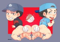 2boys anus ass ass_focus asshole baseball baseball_cap baseball_in_ass baseball_insertion dasblue_in gay iori_junpei junpei_iori male male_only persona_3 persona_4_arena persona_4_arena_ultimax presenting_anus presenting_ass