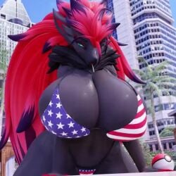 3d animated big_breasts breasts cleavage clothing dividebyzero female fourth_of_july fur furry furry_only generation_5_pokemon huge_breasts mp4 nintendo pokémon_(species) pokemon pokemon_(species) short_playtime solo sound tagme thick_thighs video wide_hips zoroark