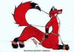 1boy anthro bondage bound bound_tail cum erect_penis erection fox fox_taur furry leaking_cum male male_only penis solo solo_male taur vulpine whitefire