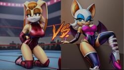 ai_generated bat_ears big_breasts bodysuit catfight condorenox7 eyeshadow furry furry_female rabbit_ears rabbit_humanoid rouge_the_bat sexfight sonic_(series) vanilla_the_rabbit wrestler wrestling wrestling_outfit wrestling_ring yuri