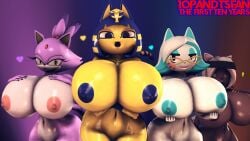 2023 3d 3d_(artwork) 4girls animal_crossing ankha big_ass big_breasts blaze_the_cat cat_girl doubutsu_no_mori feline female female_only glitch_productions holding_breast holding_own_breast huge_breasts karen_(smg4) mobian_(species) nile_(doubutsu_no_mori) nintendo nude opandtsfan pov sega smg4 sonic_(series) sunset_paradise whisk_(sunset_paradise) youtube