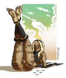 anus ass barefoot blonde_hair captainsmutty dark-skinned_female feet female gravity_rush kat_(gravity_rush) legs_up pussy spread_ass