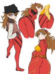 1girls ass asuka_langley_sohryu bodysuit breasts clothed clothed_female female hourglass_figure human light-skinned_female light_skin long_hair multiple_views neon_genesis_evangelion orange_hair pilot_suit plugsuit rebuild_of_evangelion test_plugsuit tight_clothing toshinoshin00