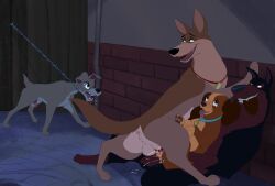 2d anal animal_genitalia balls blurrypanda canine cuckold cum disney female feral full_color group_sex knot lady_(lady_and_the_tramp) lady_and_the_tramp male mind_break quadruped sex size_difference tagme tramp_(lady_and_the_tramp)