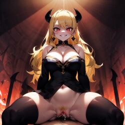1boy 1girls ai_generated angry crazy demon fairy_tail female horn lucy_heartfilia male partial_male payop pussy sex stockings succubus vaginal_sex
