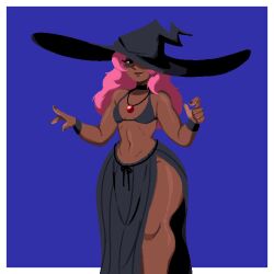 1girls big_ass bottom_heavy dark-skinned_female original_character royalmilk20 skirt slutty_witch_(royalmilk20) small_breasts solo_female thick_thighs wide_hips witch witch_hat