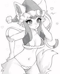 animal_ears animal_tail anthro bikini bikini_bottom bikini_top christmas christmas_bikini christmas_hat eeveelution furry glaceon ivyuun pokémon_(species) pokemon tagme