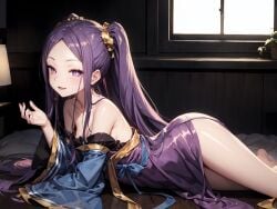 1girls ai_generated ass chinese_clothes chinese_girl fate_(series) female female_only long_hair small_breasts solo twintails violet_eyes violet_hair wu_zetian_(fate/grand_order) young