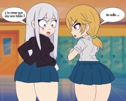 ass background butt_crack butt_focus chica_(fnafhs) cosblueart fnafhs fnafhs_z3ro mai_(fnafhs) school_uniform tagme translation_request