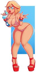 1girls 4th_of_july alternate_skin_color american_flag_bikini big_breasts bimbo bimbo_body bimbo_lip bimbo_lips bimbofication blonde_hair blue_background blue_nail_polish breasts female female_focus female_only high_heels kill_la_kill matoi_ryuuko painted_fingernails painted_nails painted_toenails platform_heels race_swap red_nail_polish short_hair solo solo_focus spread_legs standing stars us_flag_code_violation white_background wrenzephyr2