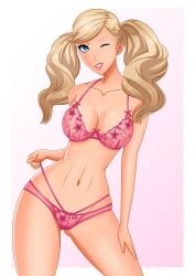 ann_takamaki atlus blonde_hair blue_eyes breasts female female_only lace lingerie lipstick persona persona_5 rrl0215 solo