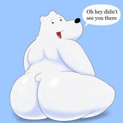 1boy anthro ass back_view bear big_ass big_butt black_eyes blue_background colossalstars furry kevin_(sff) looking_at_viewer looking_back male male_focus male_only polar_bear smile smiling_at_viewer source_request super_fuck_friends text text_bubble thick_thighs thighs white_body