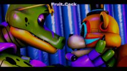 animated bear crocodile crocodilian five_nights_at_freddy's five_nights_at_freddy's:_security_breach fruit_cock glamrock_freddy_(fnaf) glasses hat kissing male male_only montgomery_gator_(fnaf) pierced_ears piercing teeth