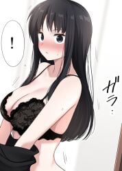 accidental_exposure big_breasts blush bra ikari_manatsu lingerie original original_character undressing