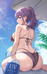 asahina_mafuyu ass bikini breasts female looking_at_viewer loulis ponytail project_sekai purple_hair swimsuit