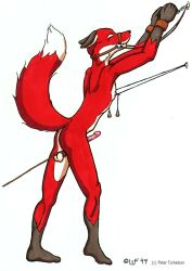 1990s 1999 1boy 20th_century anthro bondage bound cbt erect_penis erection fox fur furry furry_only gay male male_only penis rope simple_background solo solo_male tagme testicles white_background whitefire