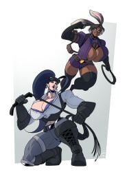 2girls big_breasts breasts dark-skinned_female dark_skin female female_only huge_breasts jonpadraws large_breasts multiple_girls muscular_thighs tagme